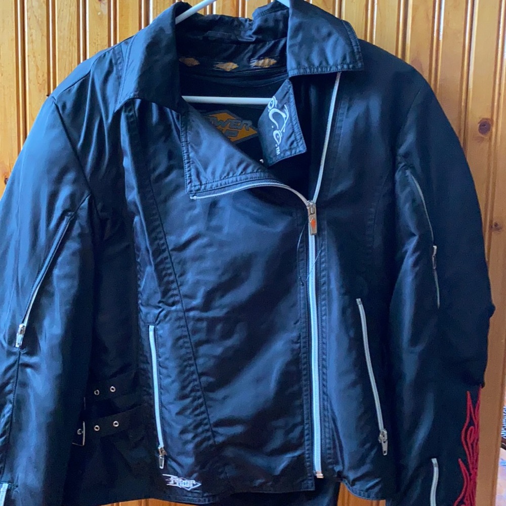 ORANGE COUNTY CHOPPERS women’s jacket flames on both sleeves.